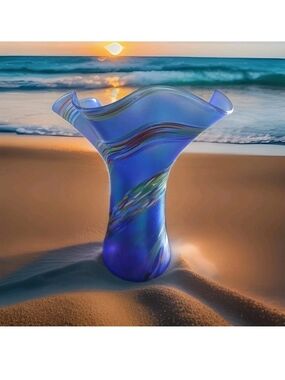 Glass Eye - Blue Rainbow Ruffle Twist Vase